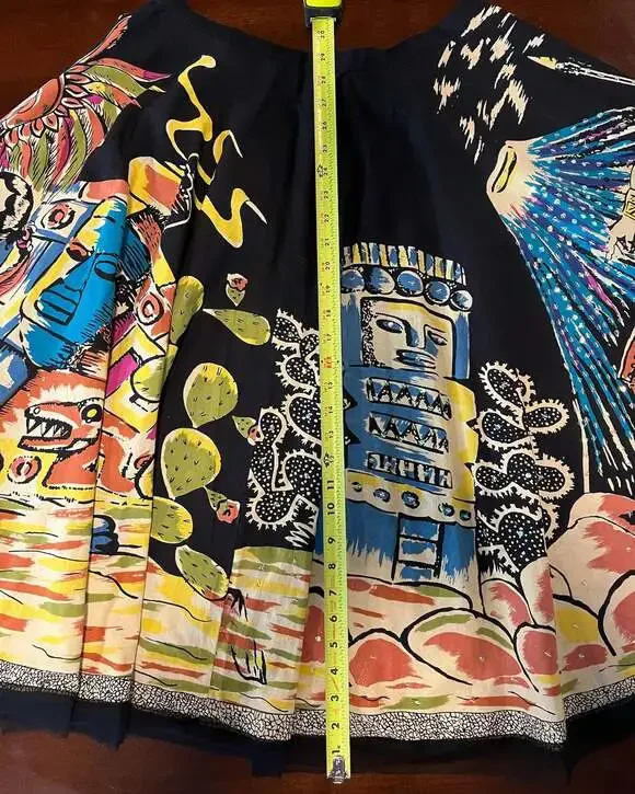 Vintage Funky People Aztec Mayan Ruins Volcano Print Embellished Midi Skirt - Picture 6 of 8